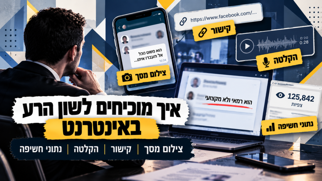 איך מוכיחים לשון הרע באינטרנט – צילום מסך, קישור, הקלטה ונתוני חשיפה